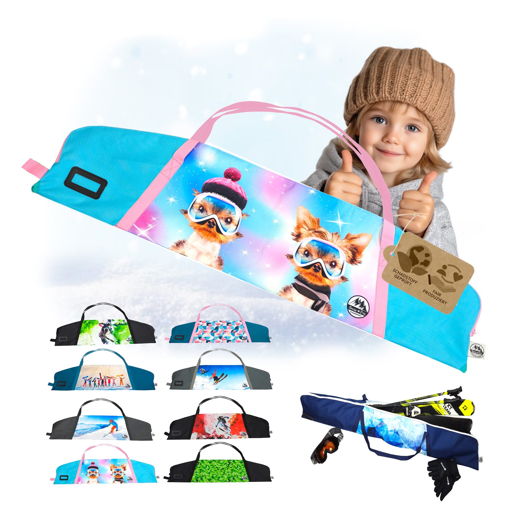 BambiniWelt by Rafael K. Skitasche Skitasche für Kinder Skisack für Ski und Skistöcke Skibag Skicover, wasserdicht
