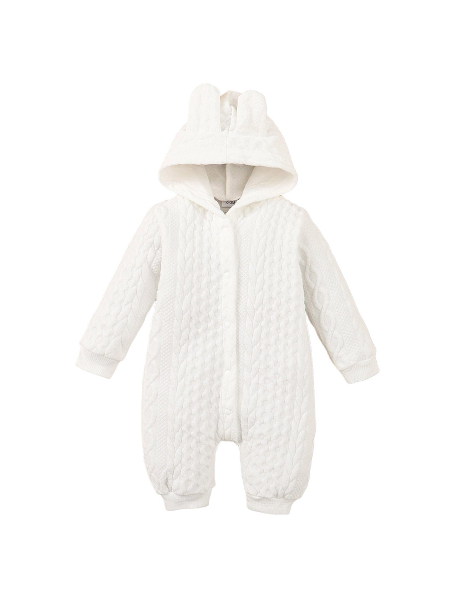 LAPA Strampler Baby Ohr-Strick Bodysuit mit Kapuze Winter Warmer (1-tlg) Einreihiger Druckknopfverschluss Weiß