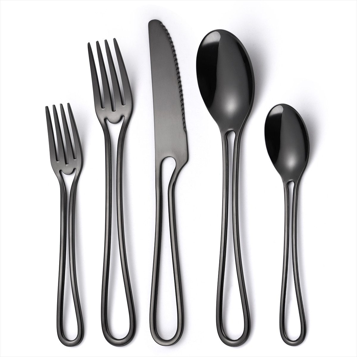 KingLux Besteck-Set 20tlg.Mattiert Schwarz Besteck-set für 4 Personen,aufhängbares Design (20-tlg), 4 Personen, Edelstahl