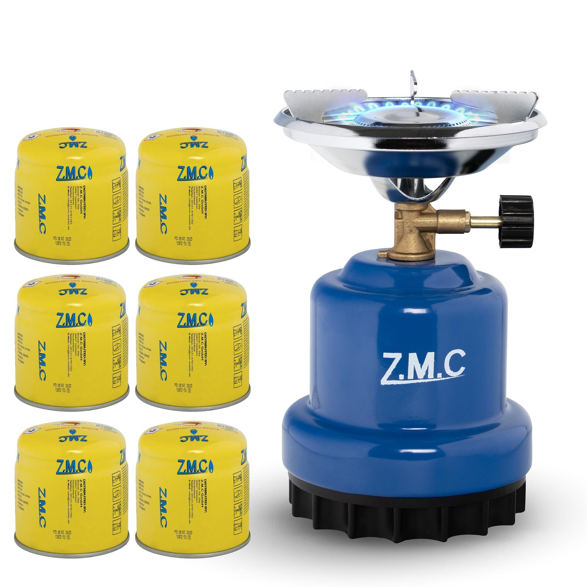 ZMC Gaskocher Campingkocher Gaskocher Shisha Kohleanzünder Herd + 6x Gaskartuschen, (Maximale Temperatur: 1100W / Gewicht: 520g / 190g Butangas, Maximale Temperatur: 1100W / Gewicht: 520g / 190g Butangas), Butangasbrenner Kartuschenkocher Kochfeld für Festivals, Wanderungen
