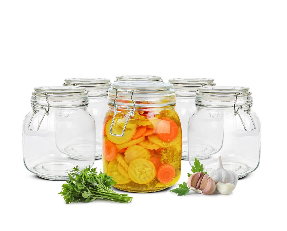 Sendez Einmachglas 6x1L Bügelverschluss +10 Etiketten, Stift, 6 Dichtung
