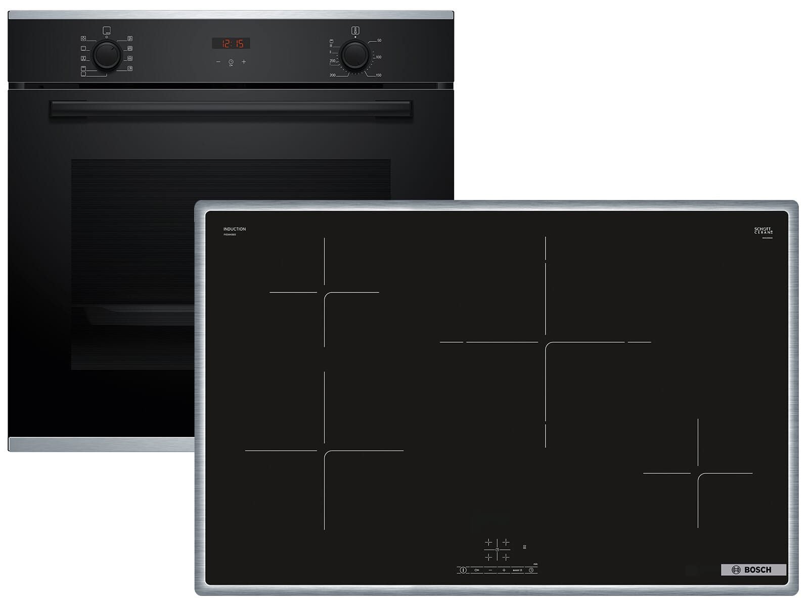 BOSCH Backofen-Set, mit Teleskopauszug nachrüstbar, Reinigung mit Wasser / Dampf, Timer, TouchControl-Bedienung
