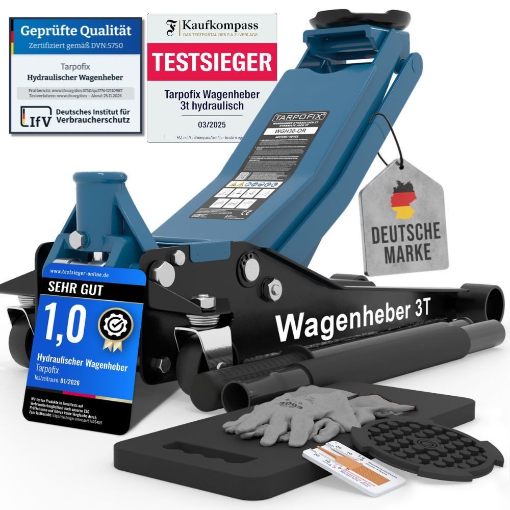 Tarpofix® Wagenheber Tarpofix® Hydraulischer Wagenheber 3t mit Doppelzylinder, max. Hubhöhe: 47.5 cm, Robuster Hydraulikheber mit 85 - 475 mm Hubhöhe