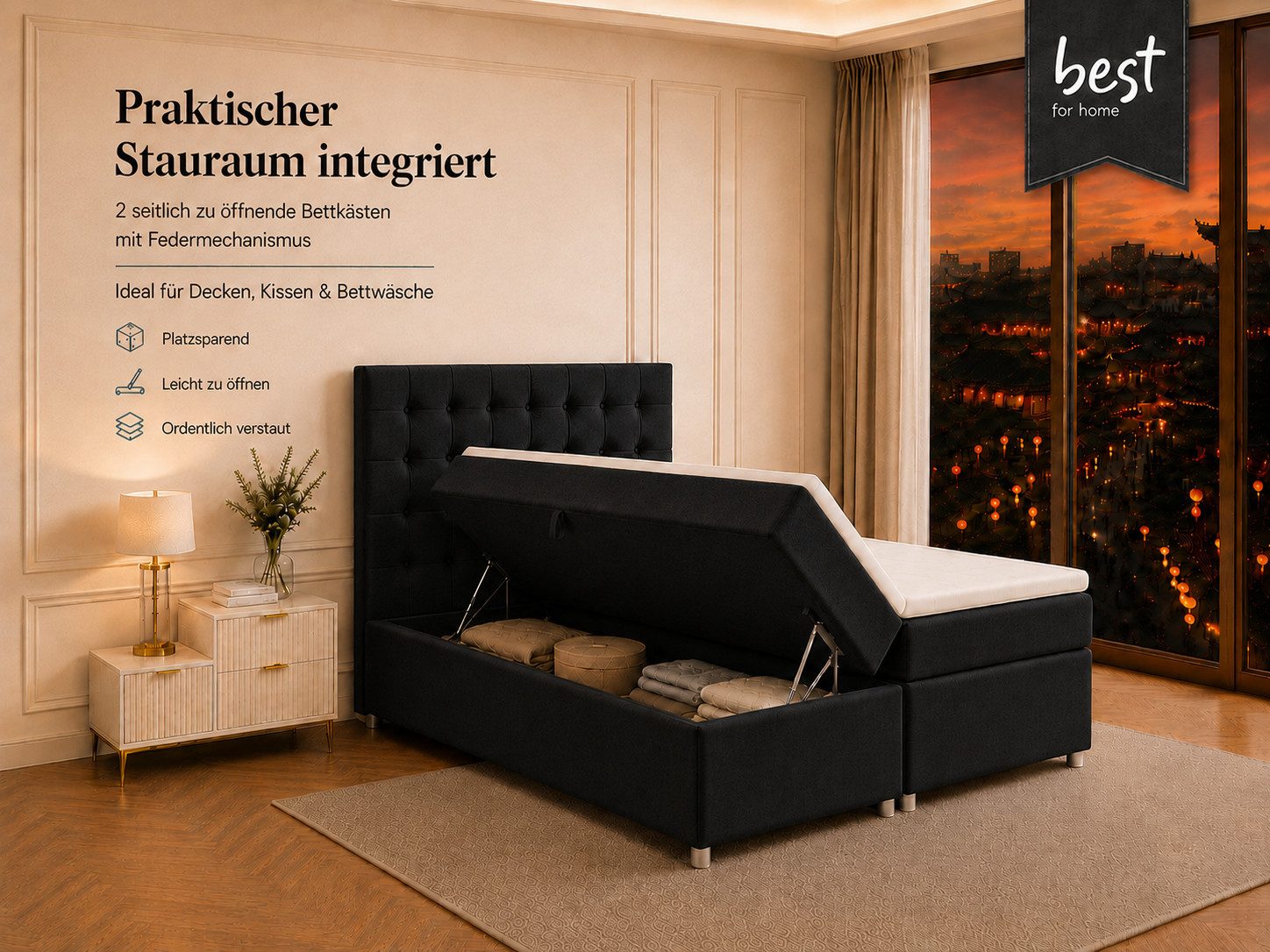 Best for Home Boxspringbett Trinity K-9 mit Stauraum & 7-Zonen Komfort – modern & komfortabel (Komplett-Set, 1-St., 140x200 160x200 180x200 200x200 cm), Handwer – Bild 5 von 5