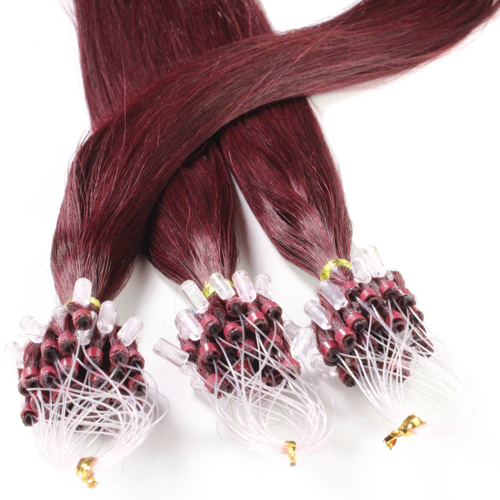 hair2heart Echthaar-Extension Microring Loops - glatt #55/66 Hellbraun Violett 1g 50cm