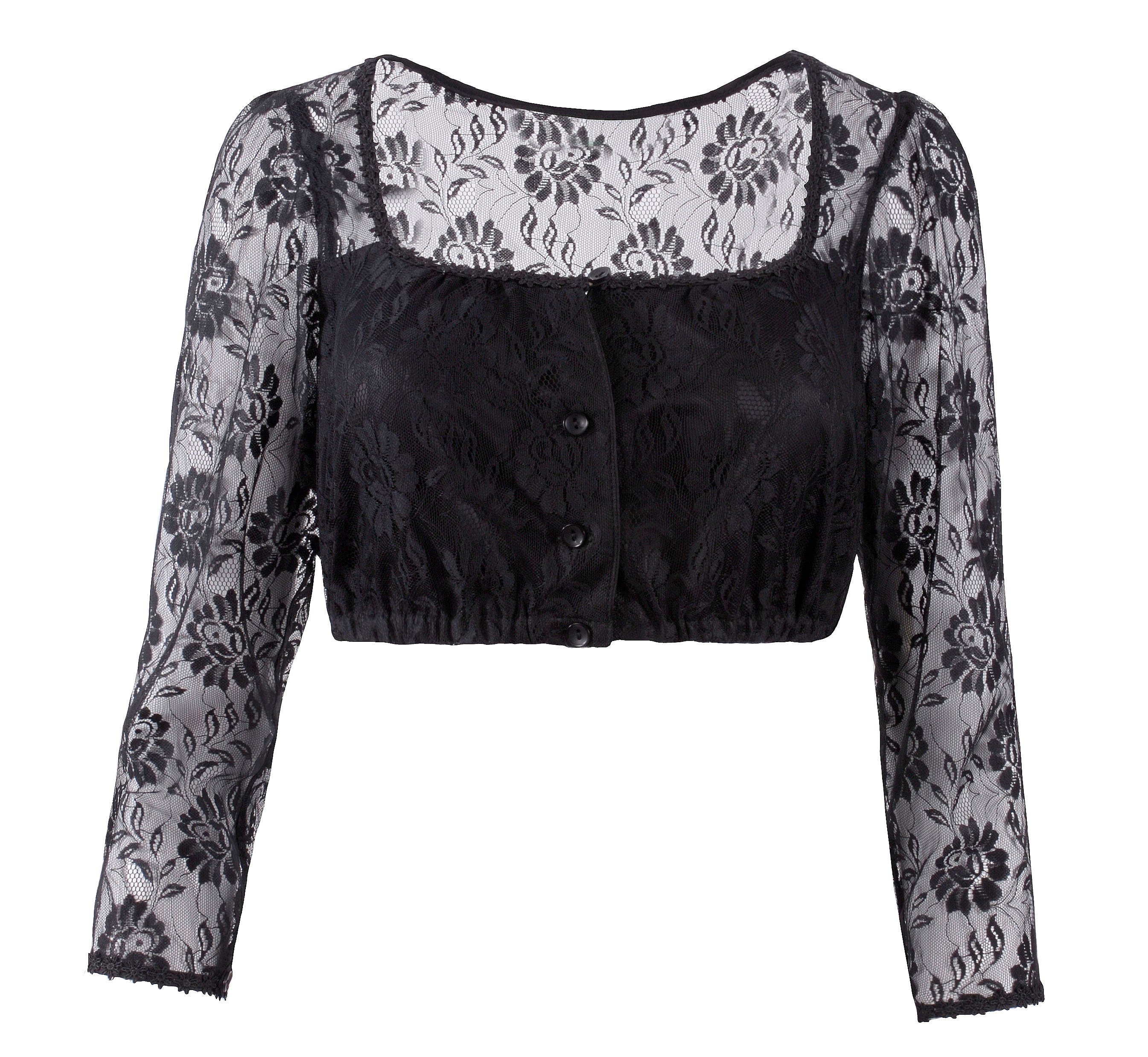 Moschen-Bayern Dirndlbluse Dirndlbluse Damen Trachtenbluse zum Dirndl 3/4-Ärmel Spitzenbluse festlich Schwarz Trachtenbluse, Spitzenbluse, Bluse, festlich, Dirndlbluse