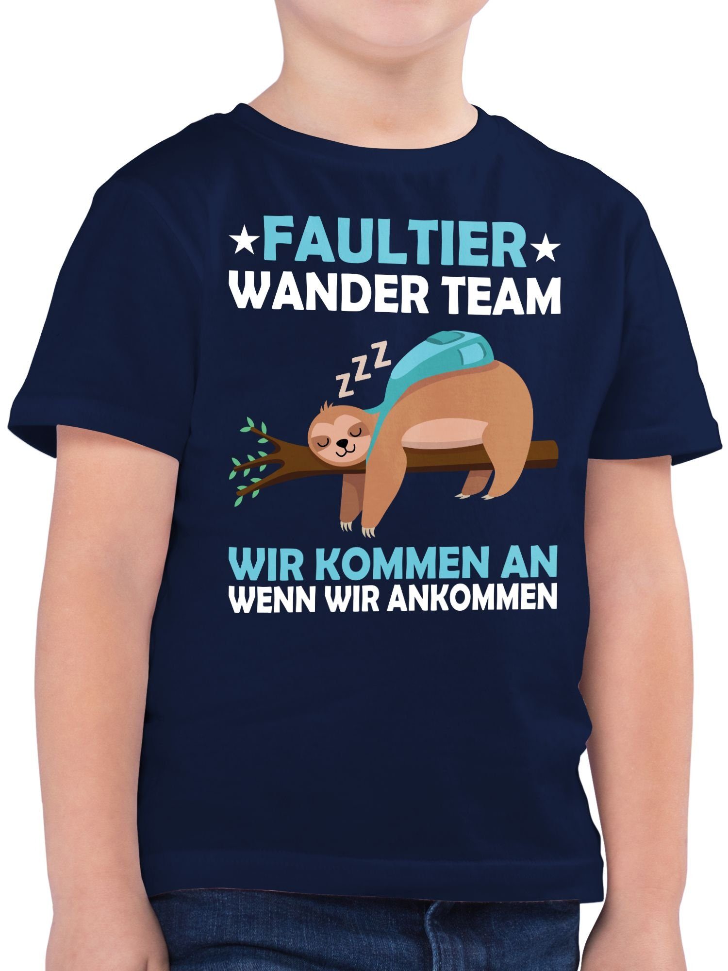 Shirtracer T-Shirt Faultier Wander Team Sprüche Hiking 2 Kinder Dunkelblau Statement