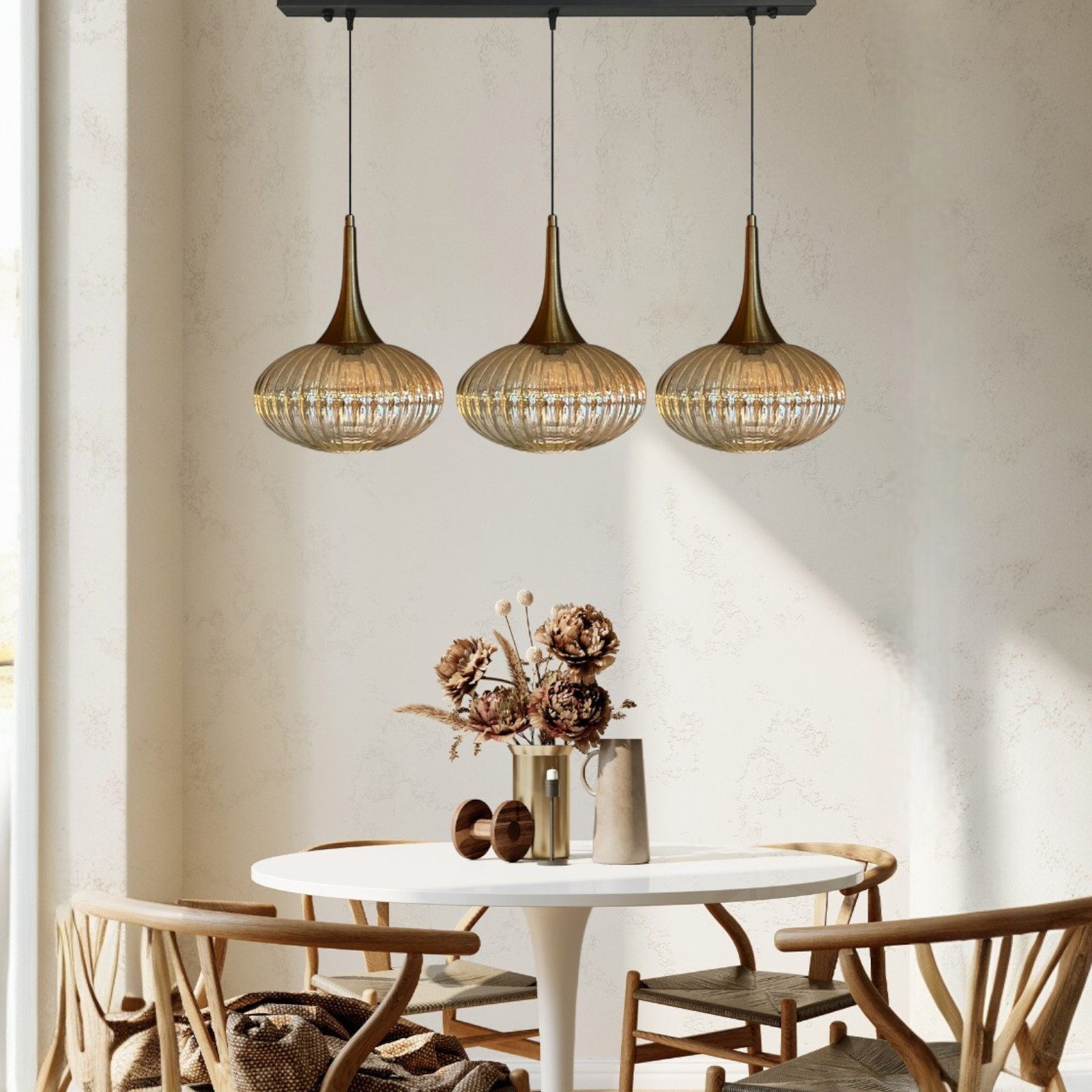 Bamyum Pendelleuchte Pendelleuchte Elegant Dreifacher Kronleuchter Glas, Retro Hängelampe, ohne Leuchtmittel