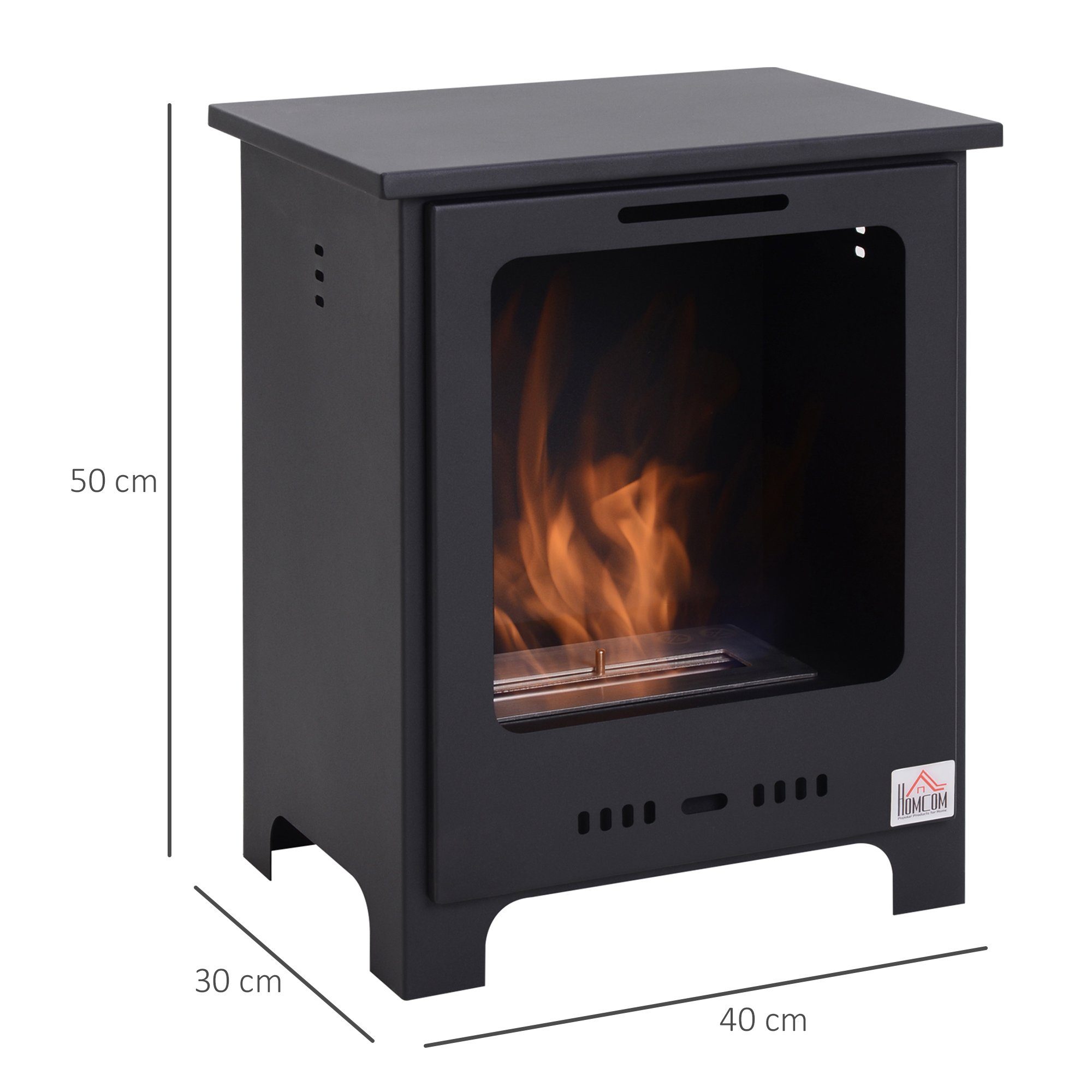 HOMCOM Echtfeuer-Dekokamin Ethanol-Kamin, Bio-Ethanol-Brenner, 40 x 30 x 50 cm, Schwarz