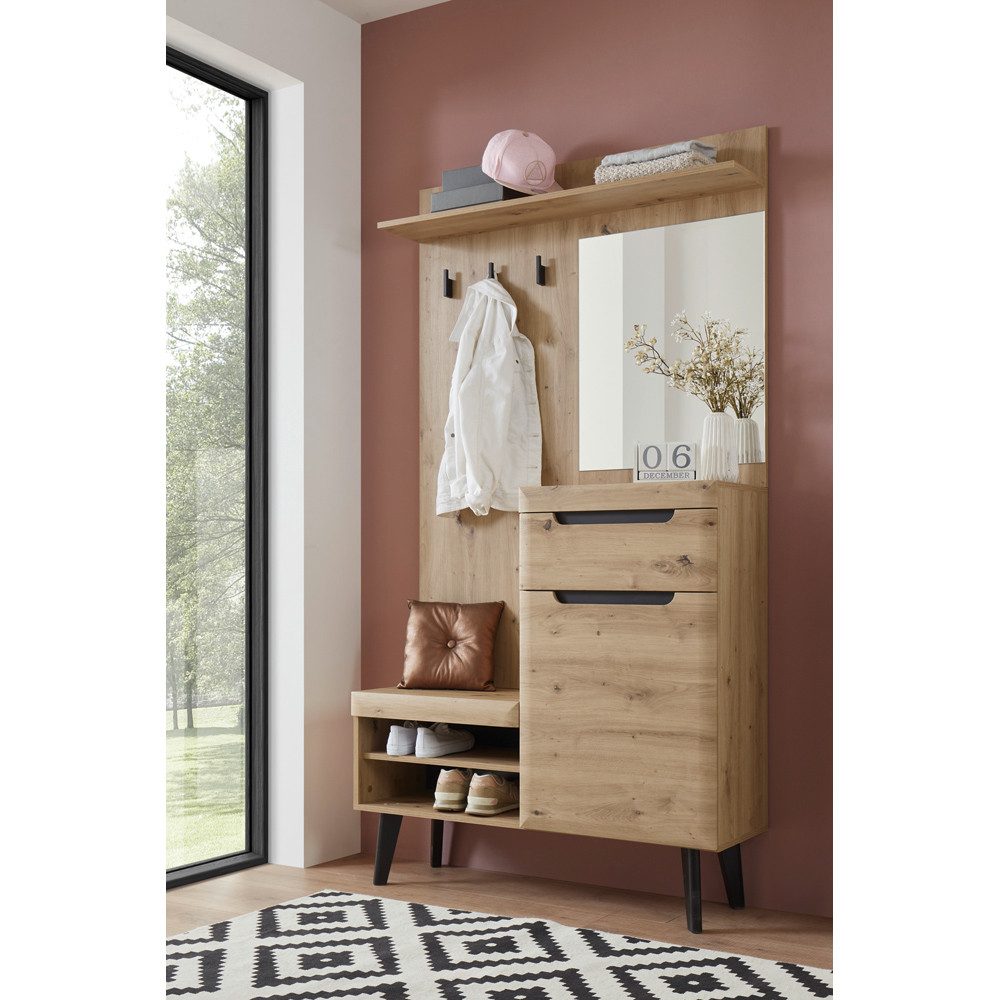 Lomadox Garderobenschrank TIROL-61 Garderobe in Eiche Artisan Nb. mit Spieg günstig online kaufen
