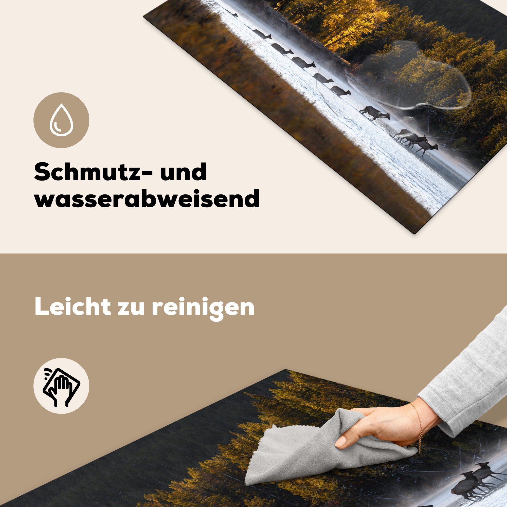 MuchoWow Herdblende-/Abdeckplatte Hirsch cm, - 81x52 die für tlg), Wald Vinyl, Ceranfeldabdeckung Induktionskochfeld küche, Schutz (1 - Fluss
