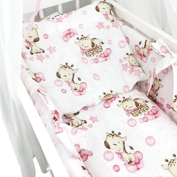 Baby-Delux Beistellbett Babybett Giraffe Rosa, 10-tlg., Stillbett 90x40 weiß höhenverstellbar, Matratze inkl. komplett Set