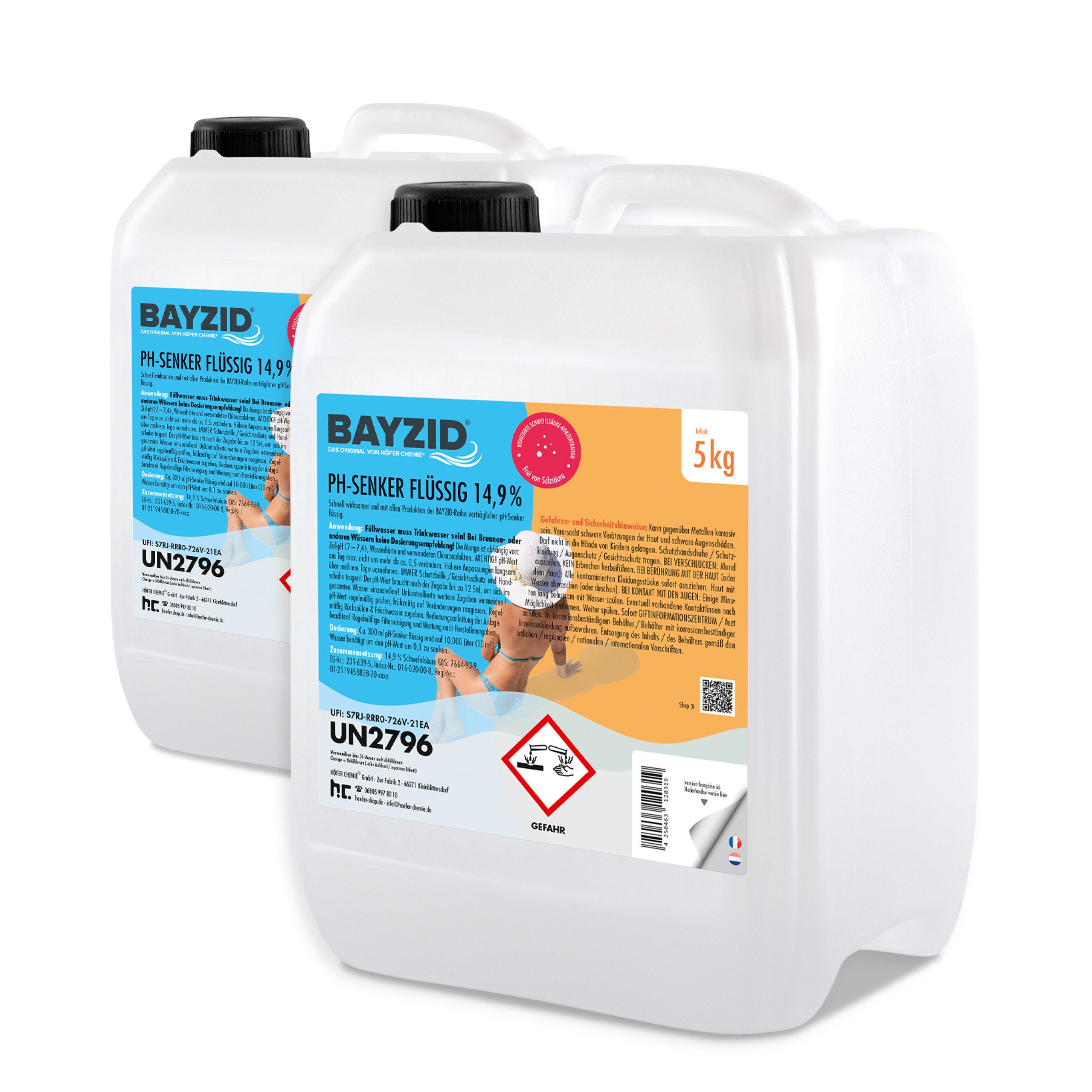 Poolpflege 2x 5 kg BAYZID® pH Minus flüssig 14,9%