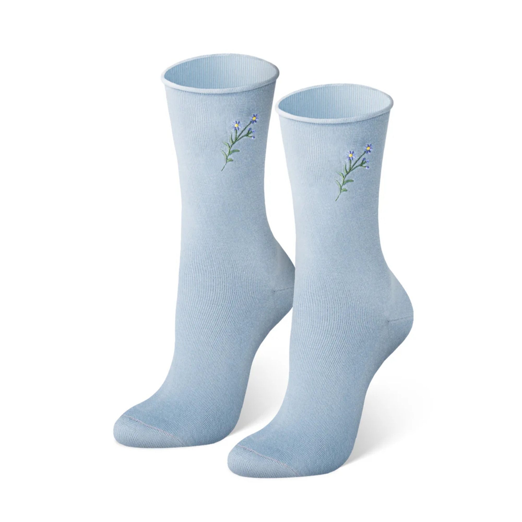 von Jungfeld Носки Blumen Bio-Baumwolle 35-46 Woman (1-Paar, 1 Paar) Einfarbige Damensocken mit Stickmotiv