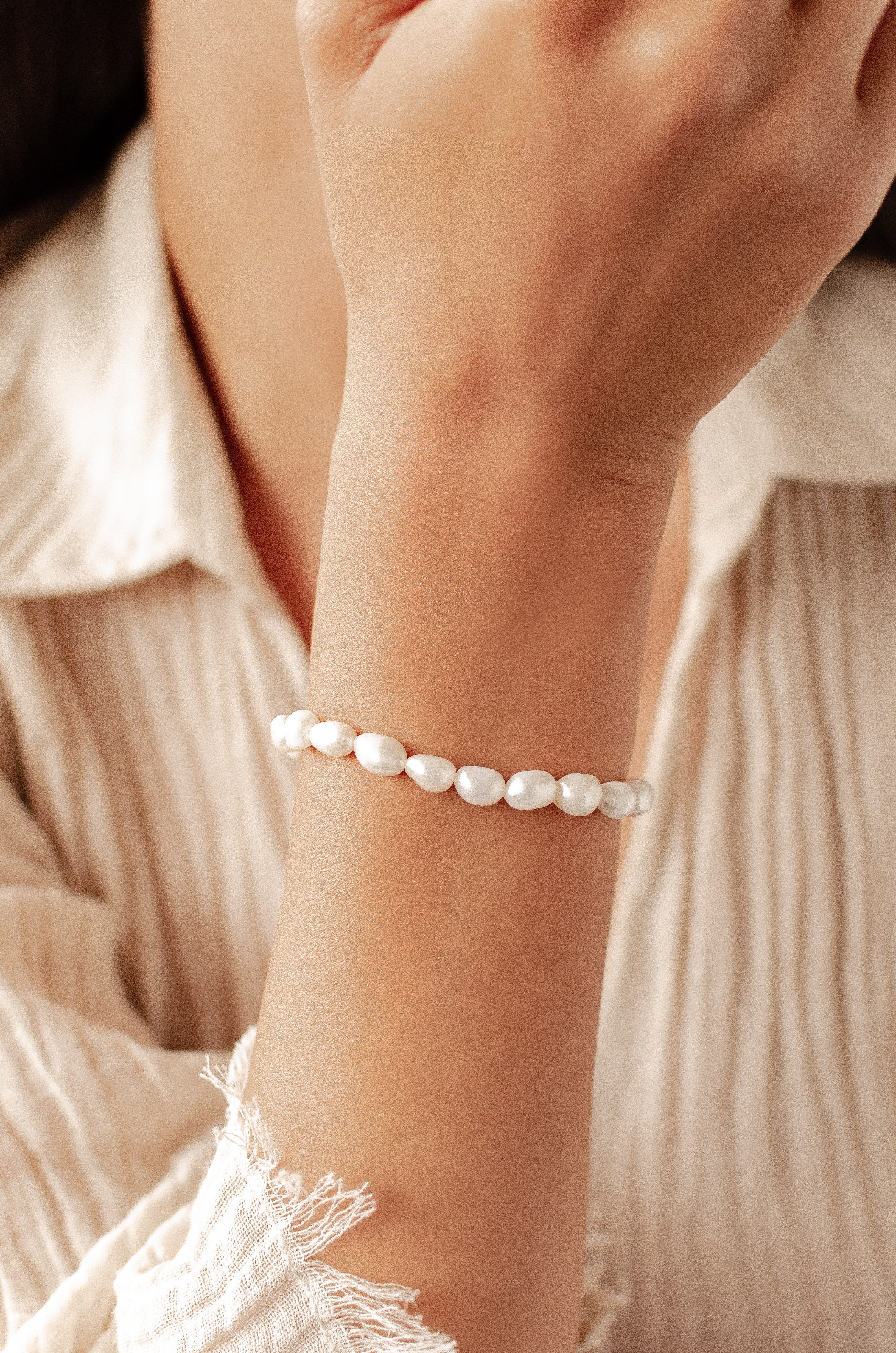 Hey Happiness Perlenarmband Damen aus Süßwasserperlen, 18K Gold Vergoldet, günstig online kaufen
