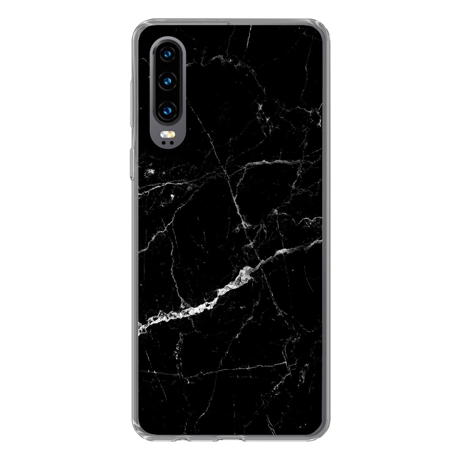 MuchoWow Handyhülle für Huawei P30 Marmoroptik - Schwarz - Luxus, Handy Case, Silikon, Bumper Case Dünn