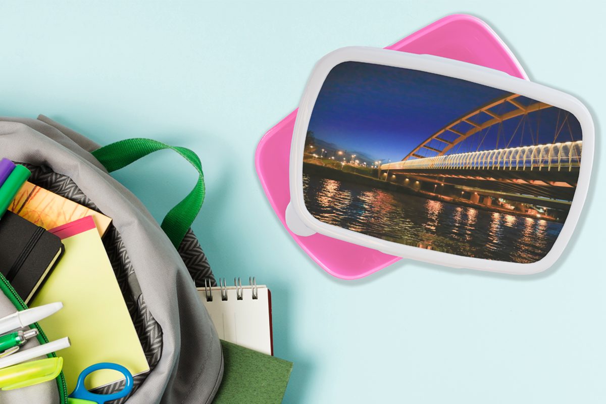 Kunststoff, Lunchbox - Wasser Snackbox, rosa Kinder, Brücke, MuchoWow für (2-tlg), Kunststoff Mädchen, Erwachsene, Brotbox Brotdose - Utrecht