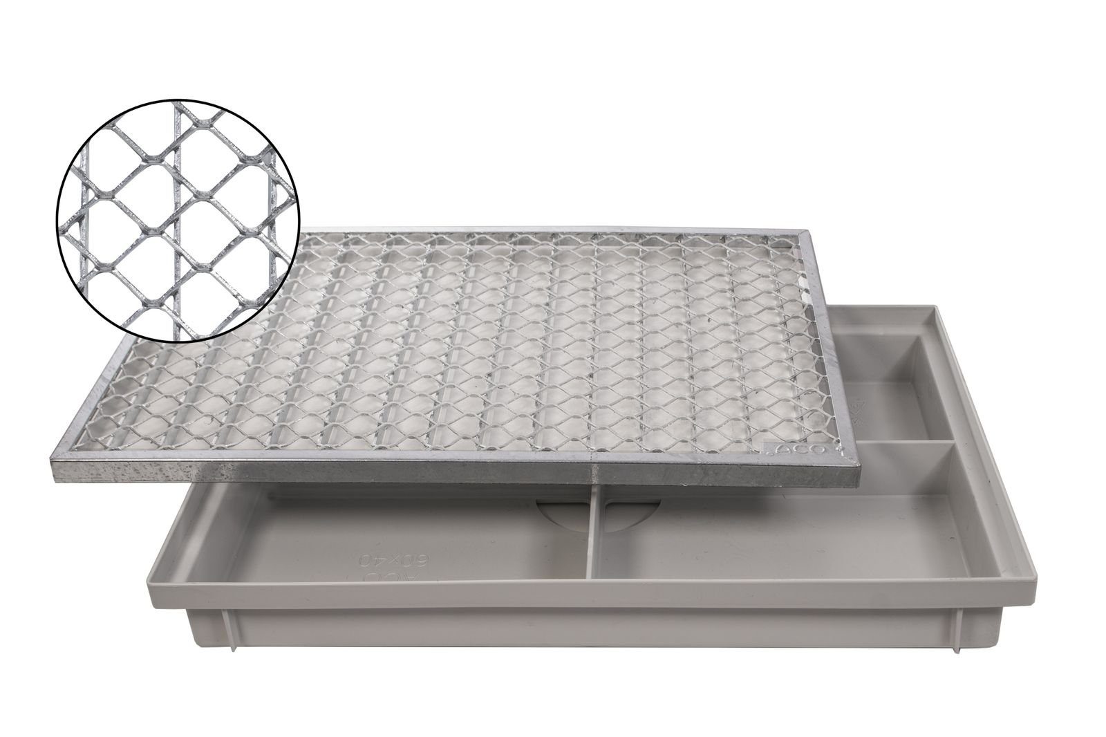 Fußmatte ACO 60x40cm Streckmetallrost mit Bodenwanne Vario Light ...