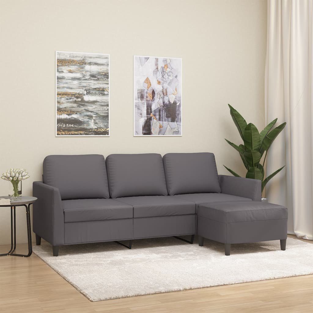 vidaXL Sofa 180 3-Sitzer-Sofa Grau mit Hocker Kunstleder cm