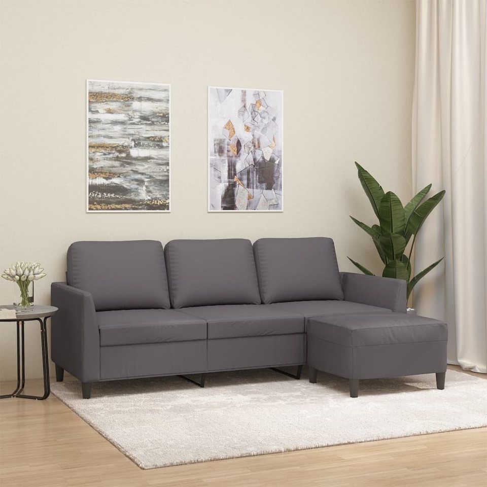 Sofa vidaXL mit Grau 3-Sitzer-Sofa Hocker Kunstleder cm 180