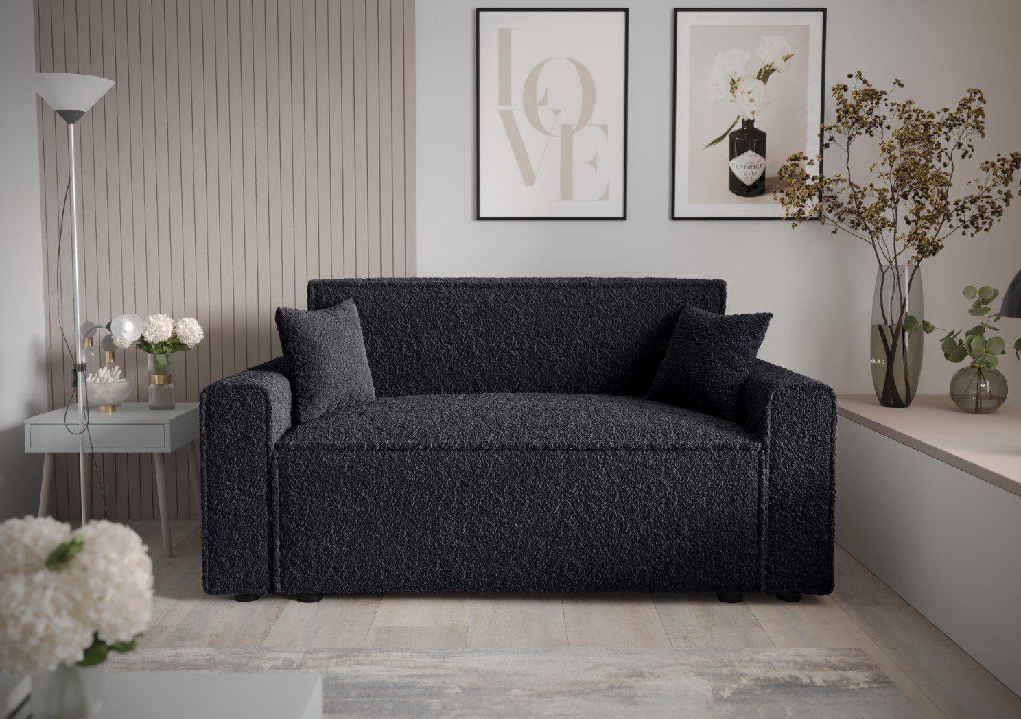 171cm pressiode BIS Schlaffunktion Schwarz mit COUCH MIRA Bettkasten Schlafsofa, und Sofa