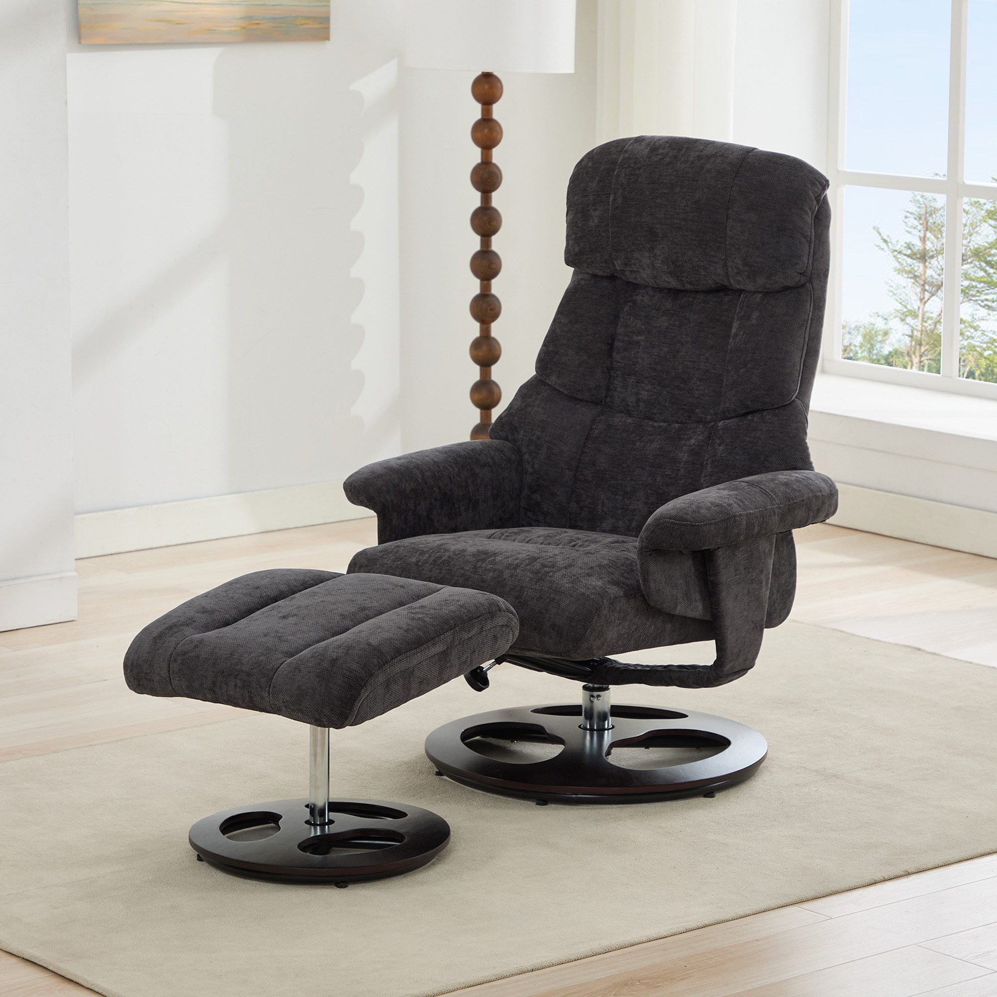 Odikalo Chaiselongue Relaxsessel Freizeitstuhl Polsterstuhl mit Massage und Wärme, Komfortabler Relaxsessel mit Schlaffunktion Liegefunktion & Hocker 360° drehbar Chenille-Stoff