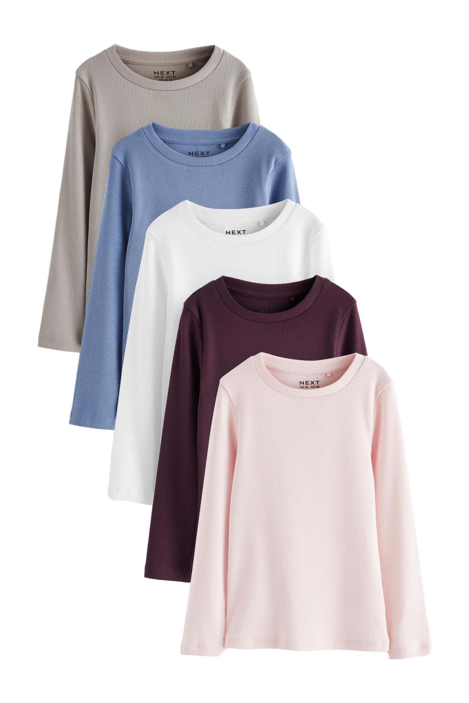 Langarmshirt Langärmelige Rippen-Tops im 5er-Pack