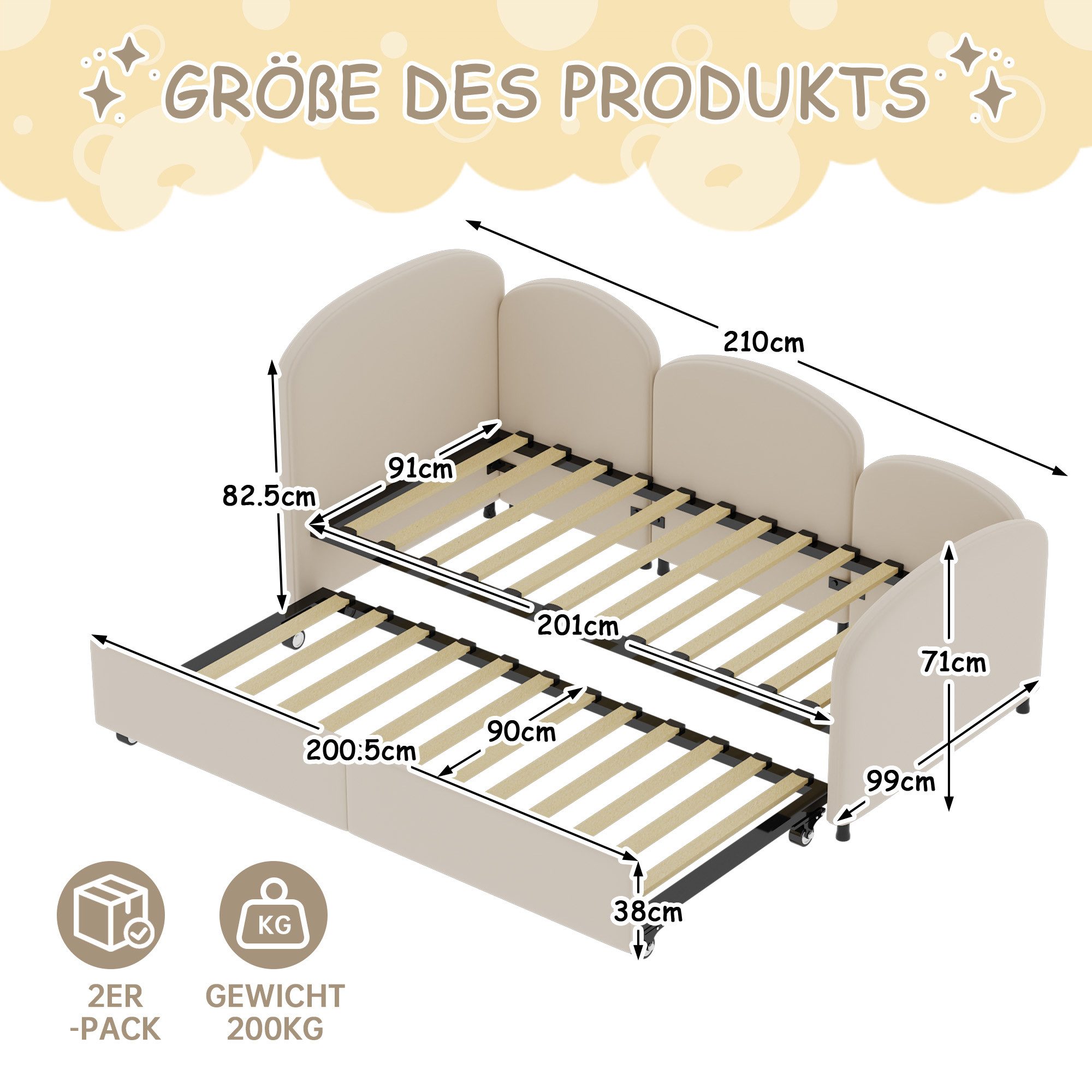 LVHOM Polsterliege 90x200cm,Tagesbett mit Ausziehbett 90x200cm,Stauraum,Samt (Bietet Platz für zwei 90cmx200cm Matratzen, Bettsofa/Kinderbett/Daybett/Schlafsofa – Bild 3 von 5