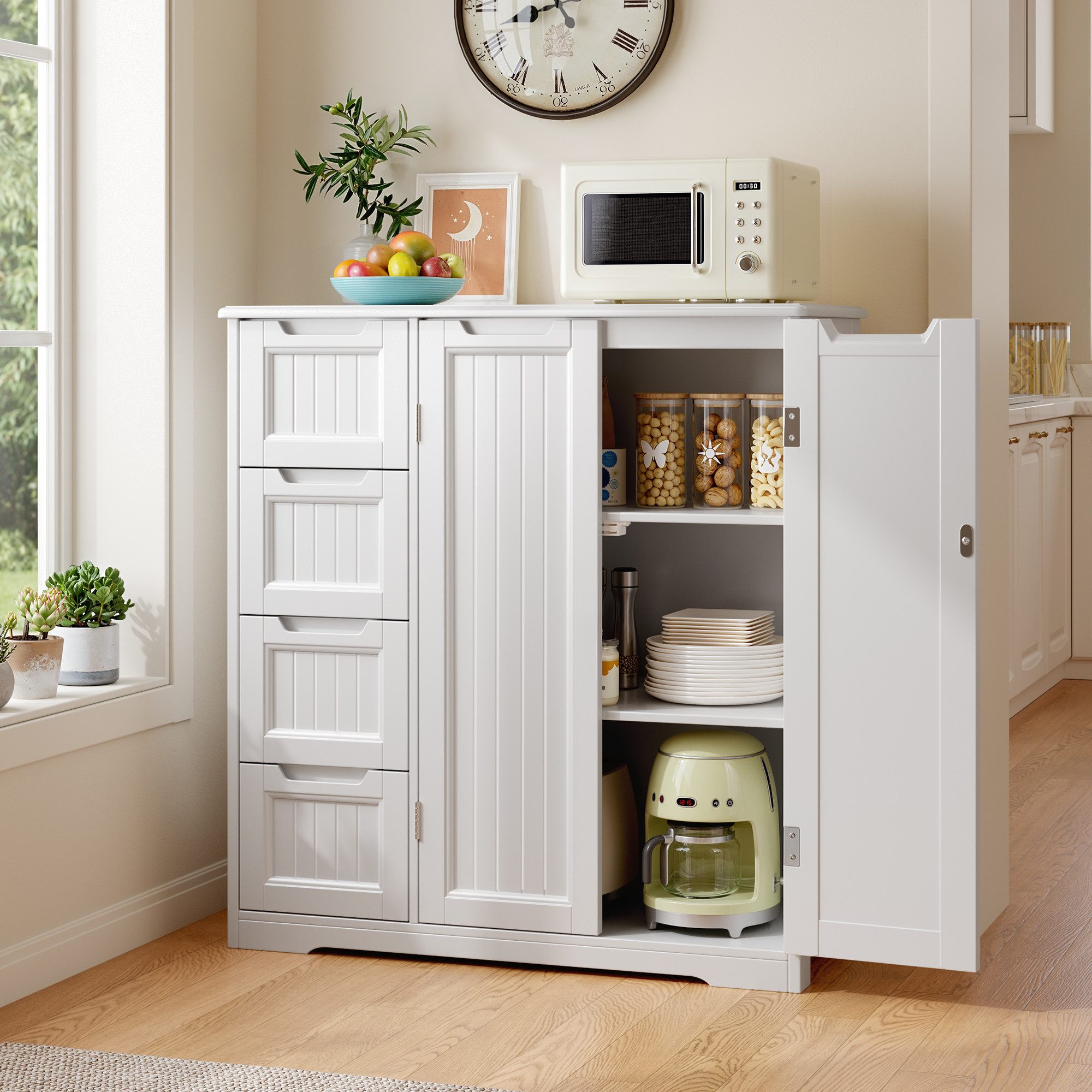 Blishom Kommode Badezimmerschrank 81x30x83 cm, Badschrank mit 4 Schubladen, Küchen-Vorratsschrank mit Verstellbarem Einlegeboden – Bild 4 von 5