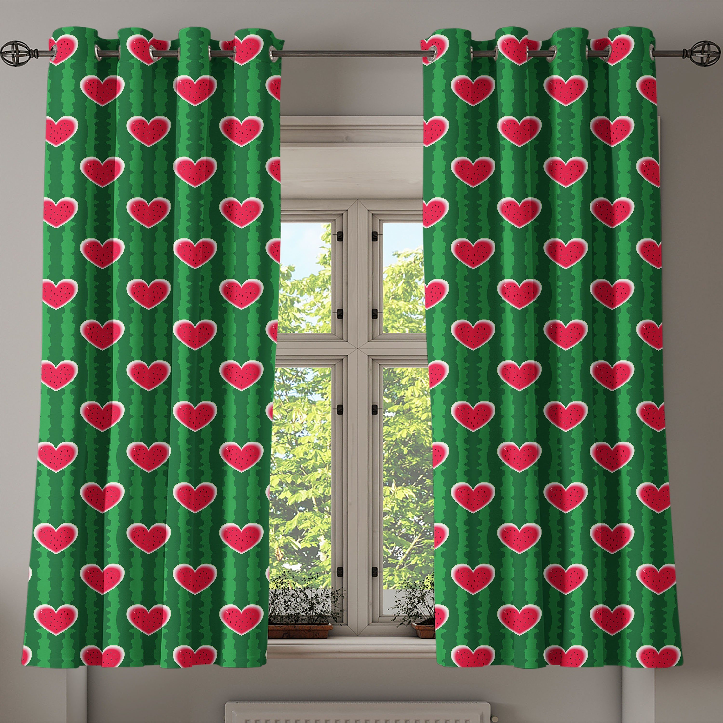 für Wohnzimmer, Liebes-Muster Dekorative Herzen Gardine 2-Panel-Fenstervorhänge Schlafzimmer Abakuhaus,