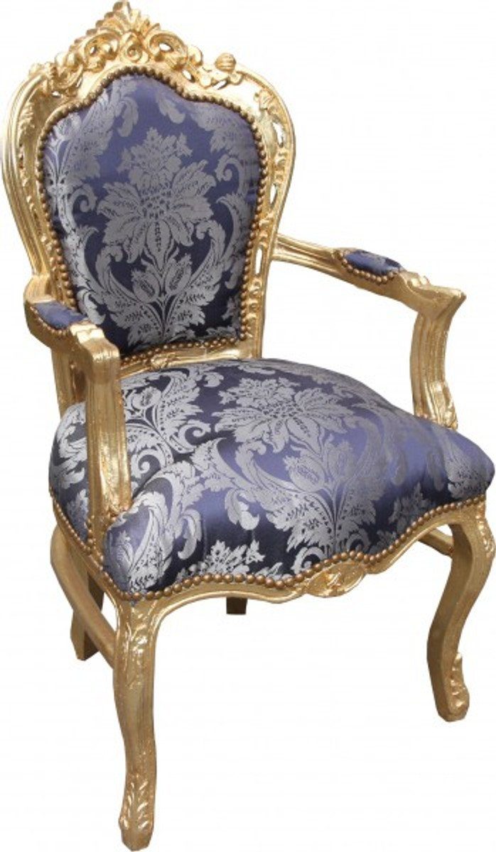 Armlehnen Stuhl - Edition Muster Barock / Gold Blau Casa mit Padrino Esszimmer Esszimmerstuhl Limited