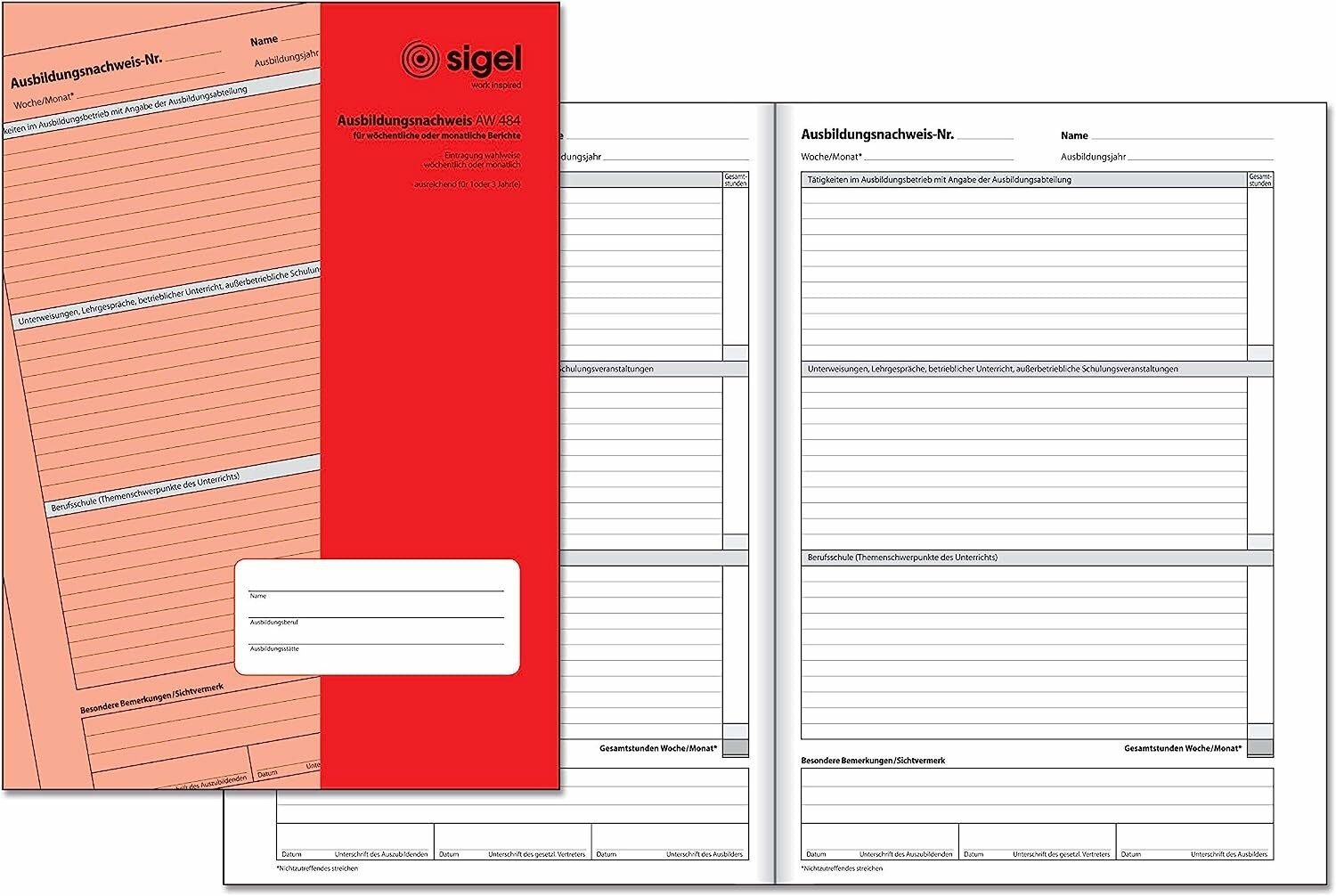 Sigel Formularblock Sigel Ausbildungsnachweis wöchentlich 28 Blatt