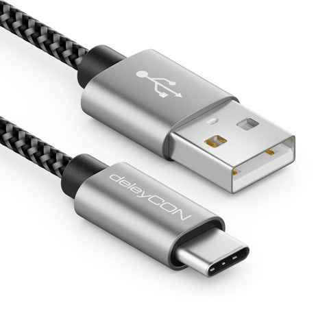 deleyCON deleyCON 2m Nylon USB-C Kabel Ladekabel Datenkabel USB Typ C USB-Kabel