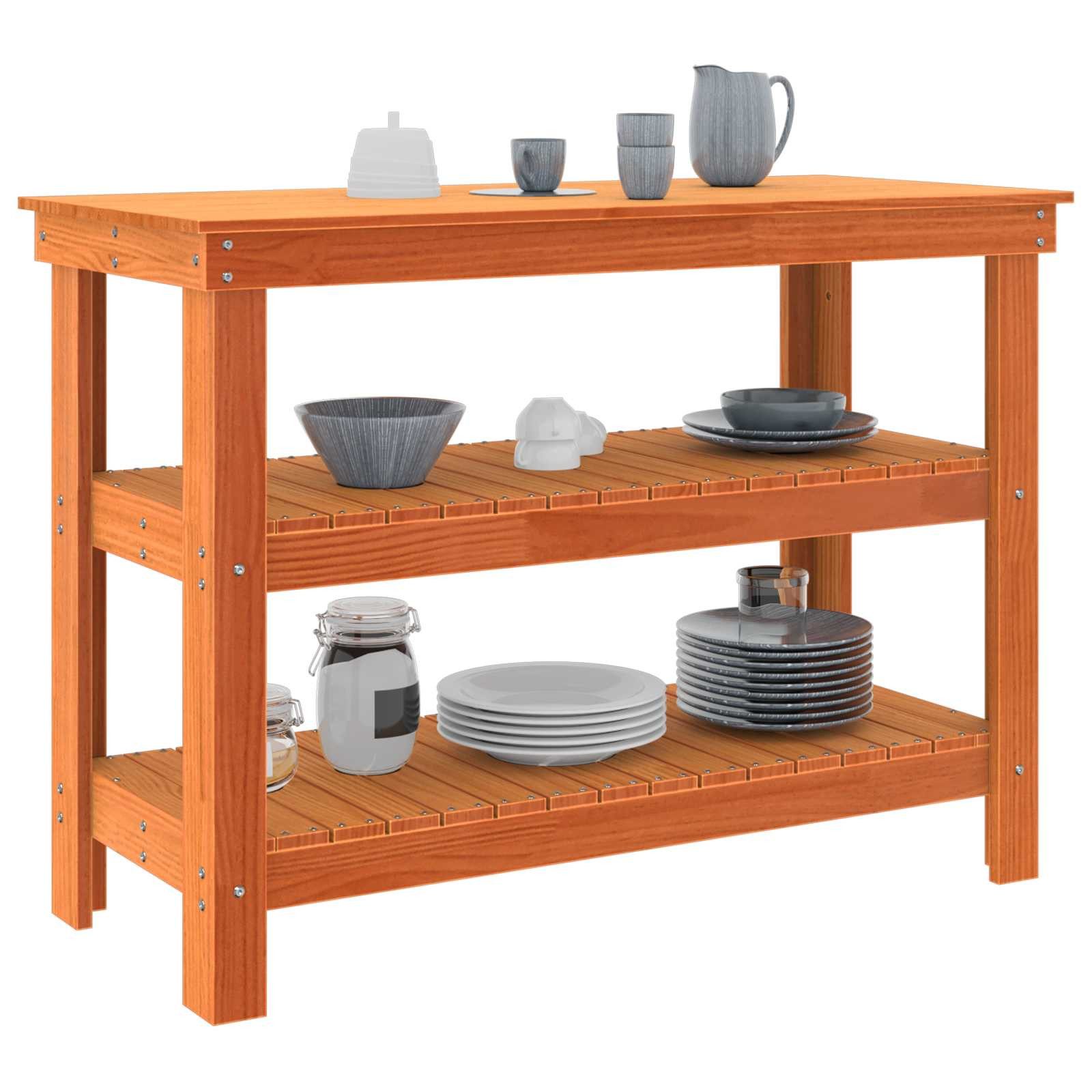 vidaXL Werkbank Werkbank mit Regal 110,5 x 50 x 80 cm Massives Kiefernholz, (1-tlg)
