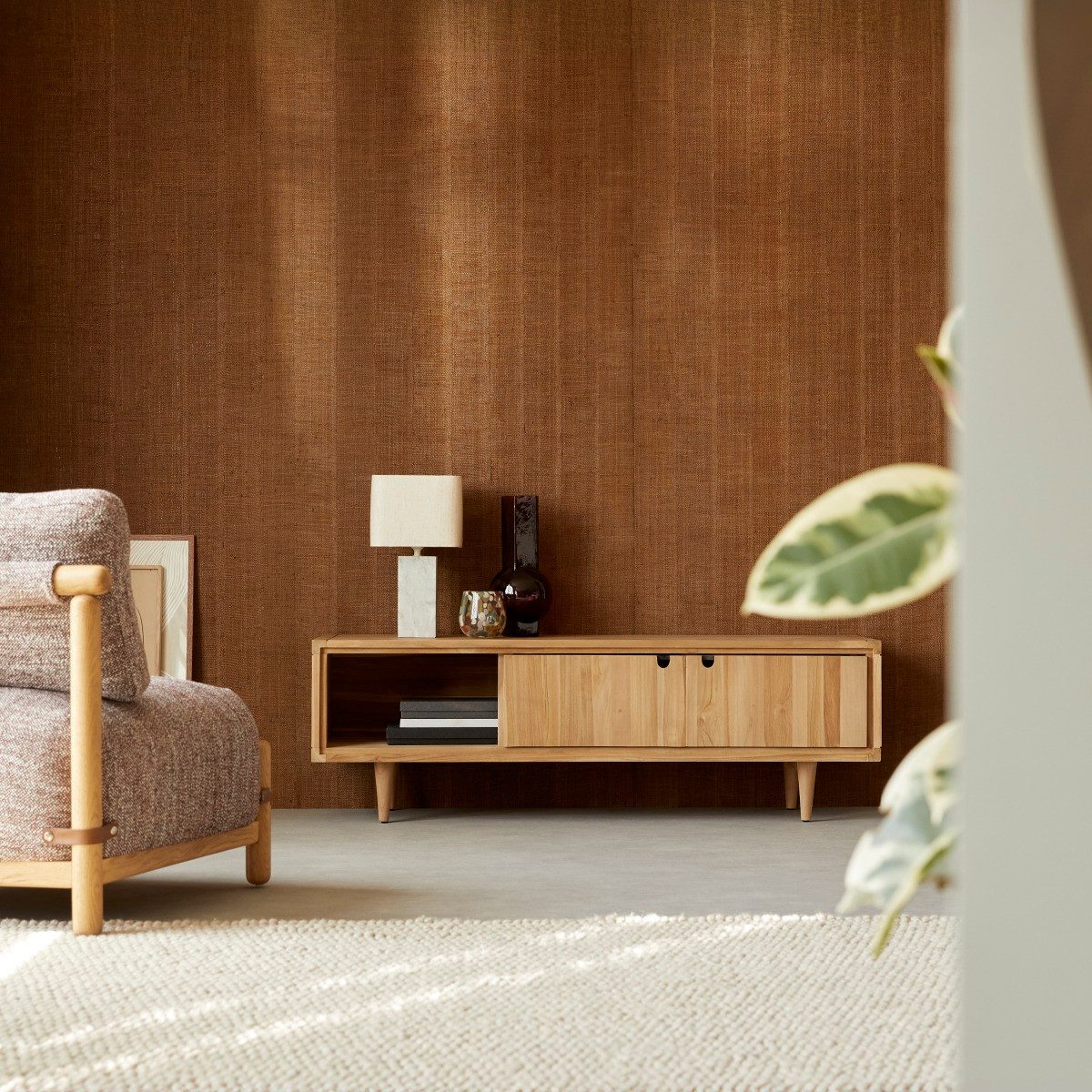 Tikamoon TV-Schrank TV Schrank TV Board Lowboard aus Teak 140 cm