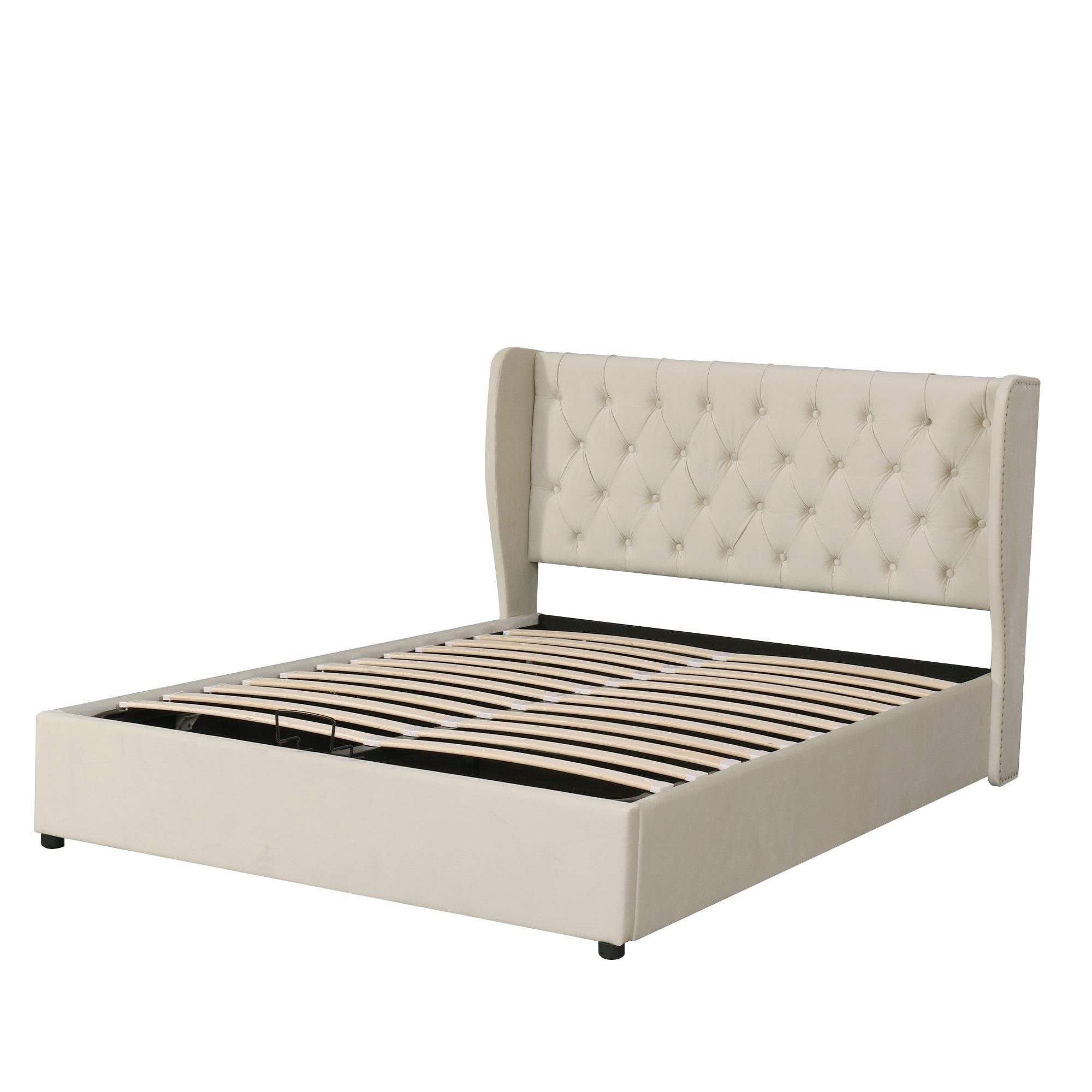 Boxspringbett (Doppelbett Funktionsbett mit Bettkasten und Lattenrost), Polsterbett 180x200 cm Hydraulisches Bett, Samt, Gepolstertes Kopfteil