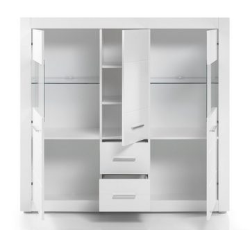 Furn.Design Highboard Carrara (Schrank in weiß Hochglanz, 149 x 142 cm), mit viel Stauraum