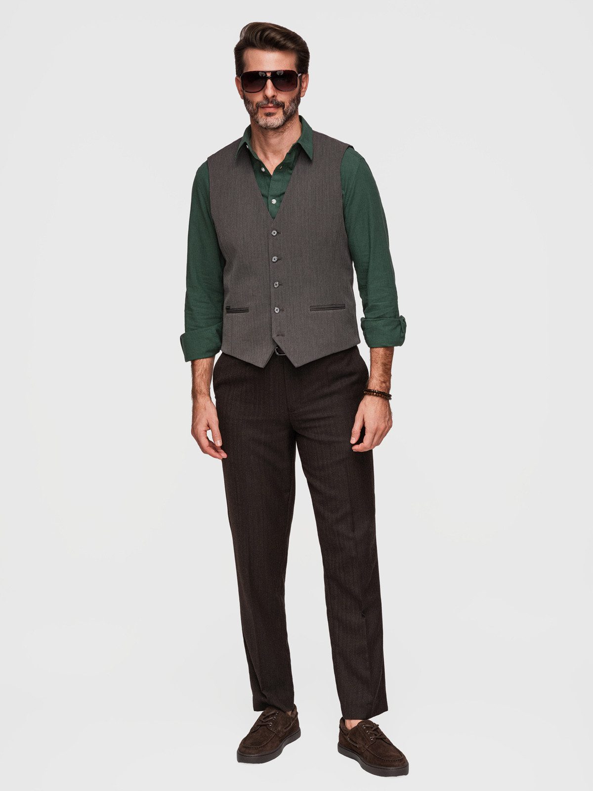 OMBRE Anzugweste Herren Anzugweste Slim Fit Elegant Dunkelgrau XL (kein Set, 1-tlg) Regulierung auf der Rückseite für bessere Passform – Bild 2 von 5