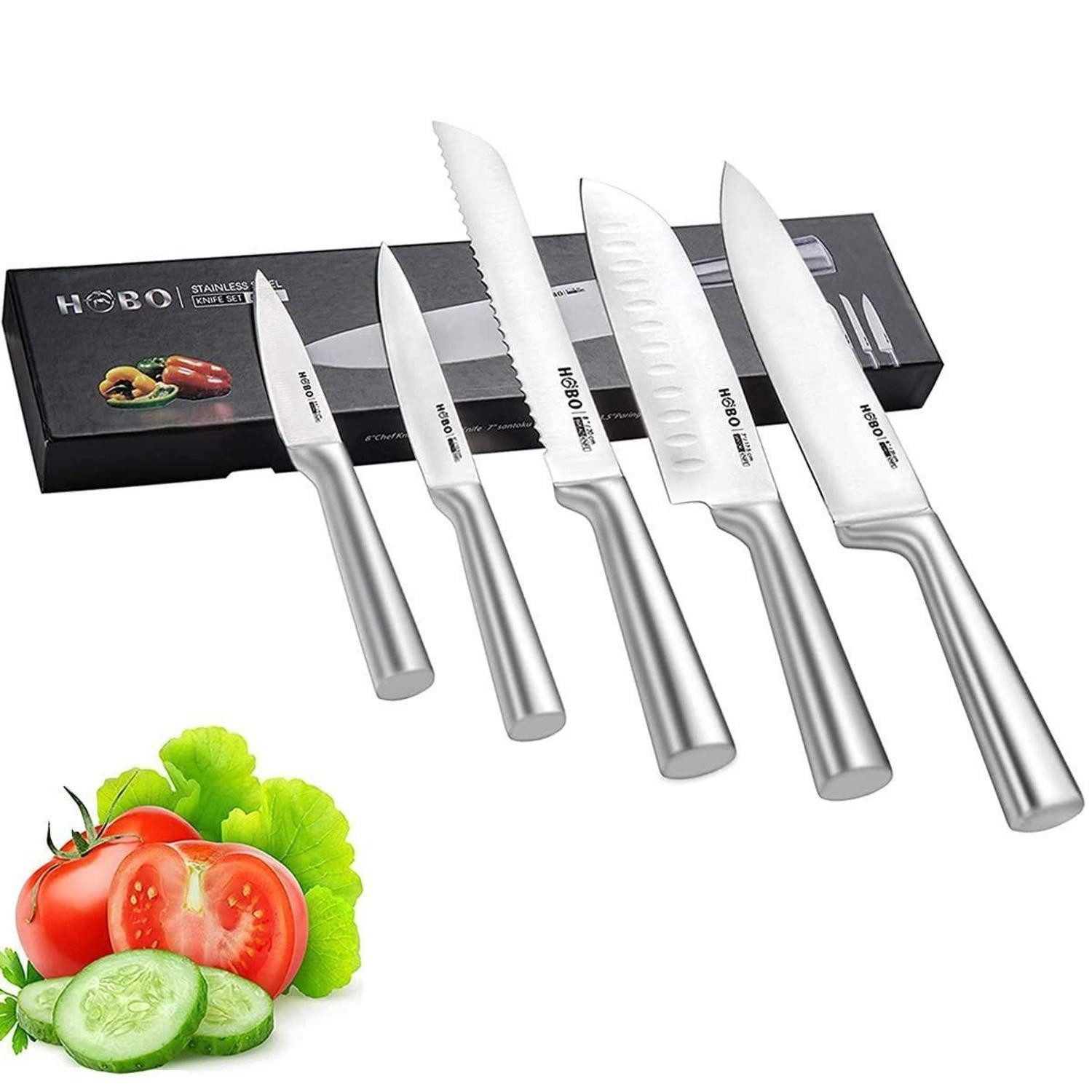 LuxusKollektion Messer-Set Küchenmesser Set 5tlg. Edelstahl Gefrosteter Griff