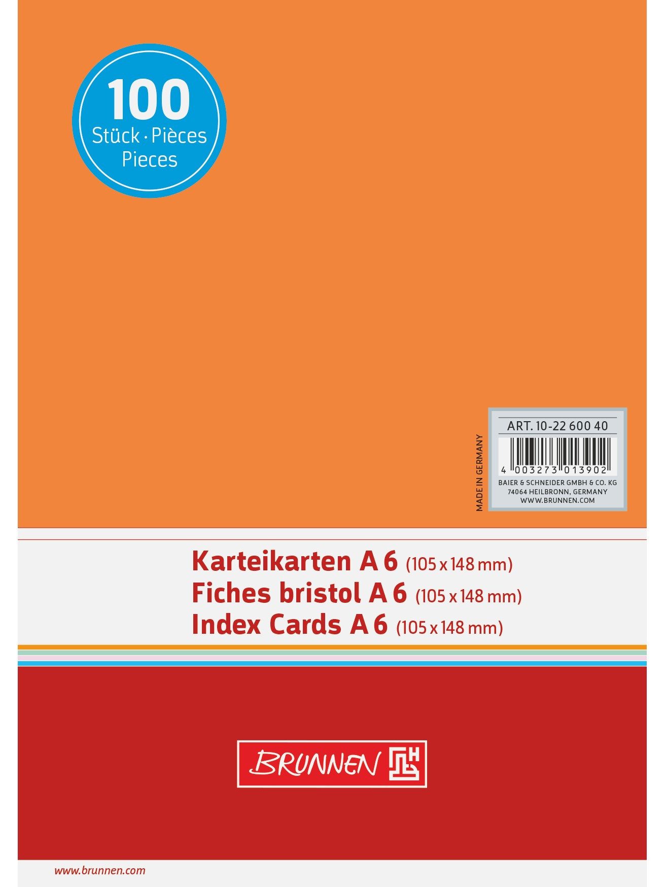 Baier Kindersitz Karteikarten Karteikarten A6 180g unliniert Orange 100 Stück