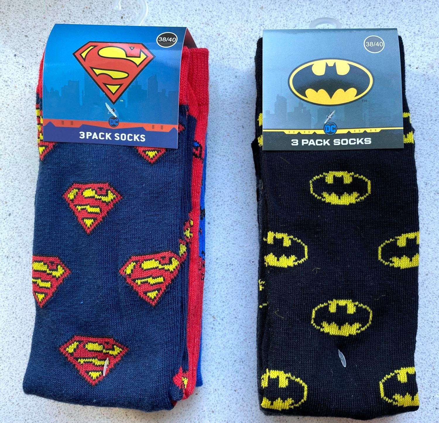 Superman Kindersocken + 38/40 und Batman Strümpfe Set Socken 3er Gr.35/37 Jugendliche Freizeitsocken Kinder Batman