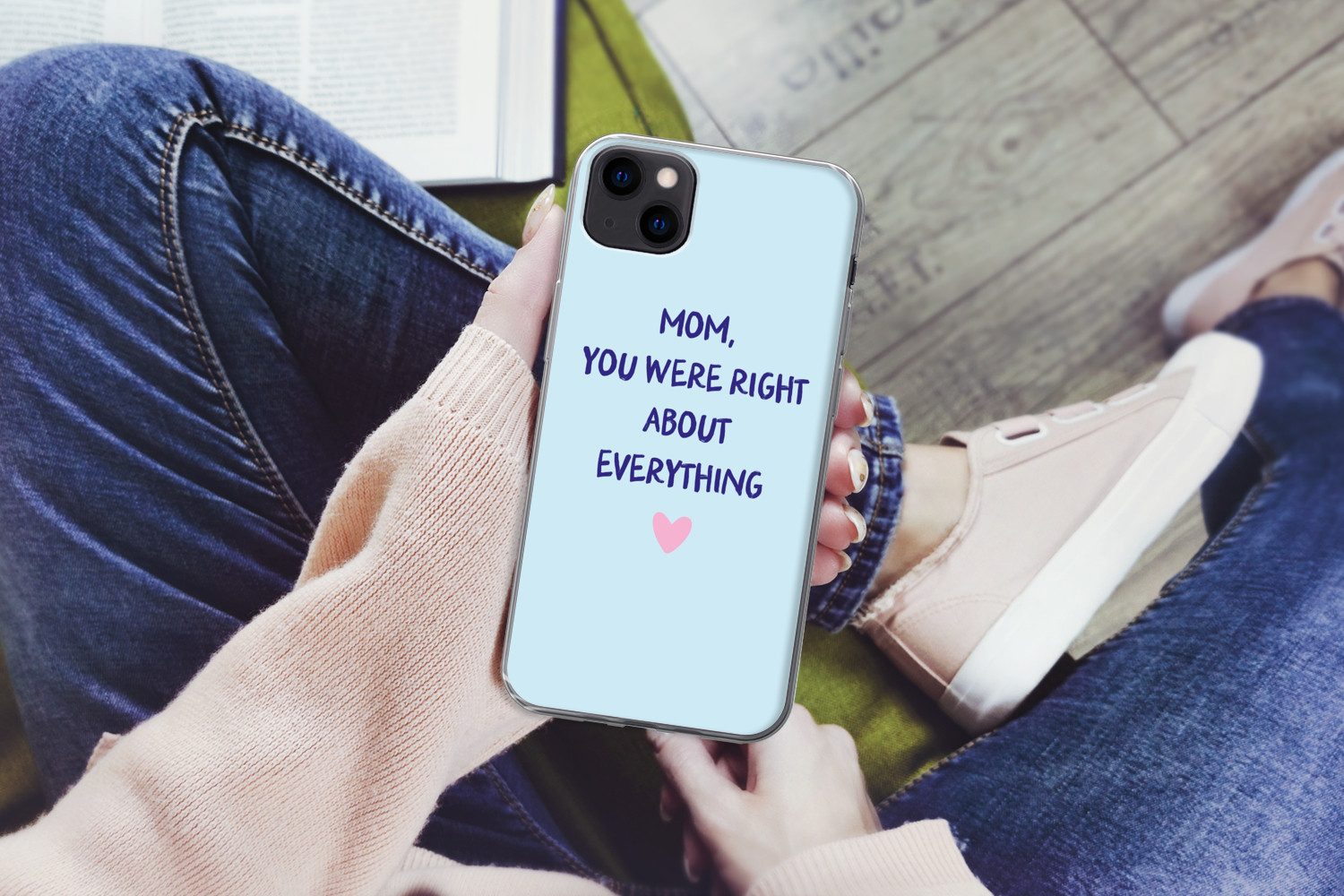 MuchoWow Handyhülle für Apple iPhone 13 mini Mutter - Zitat - Blau, Smartphone-Bumper, Print, Handy Schutzhülle Dünn