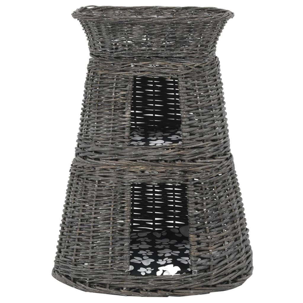 vidaXL Kratzbaum, 3-tlg. Katzenkorb-Set mit Kissen Grau 47x34x60 cm Natur Weide