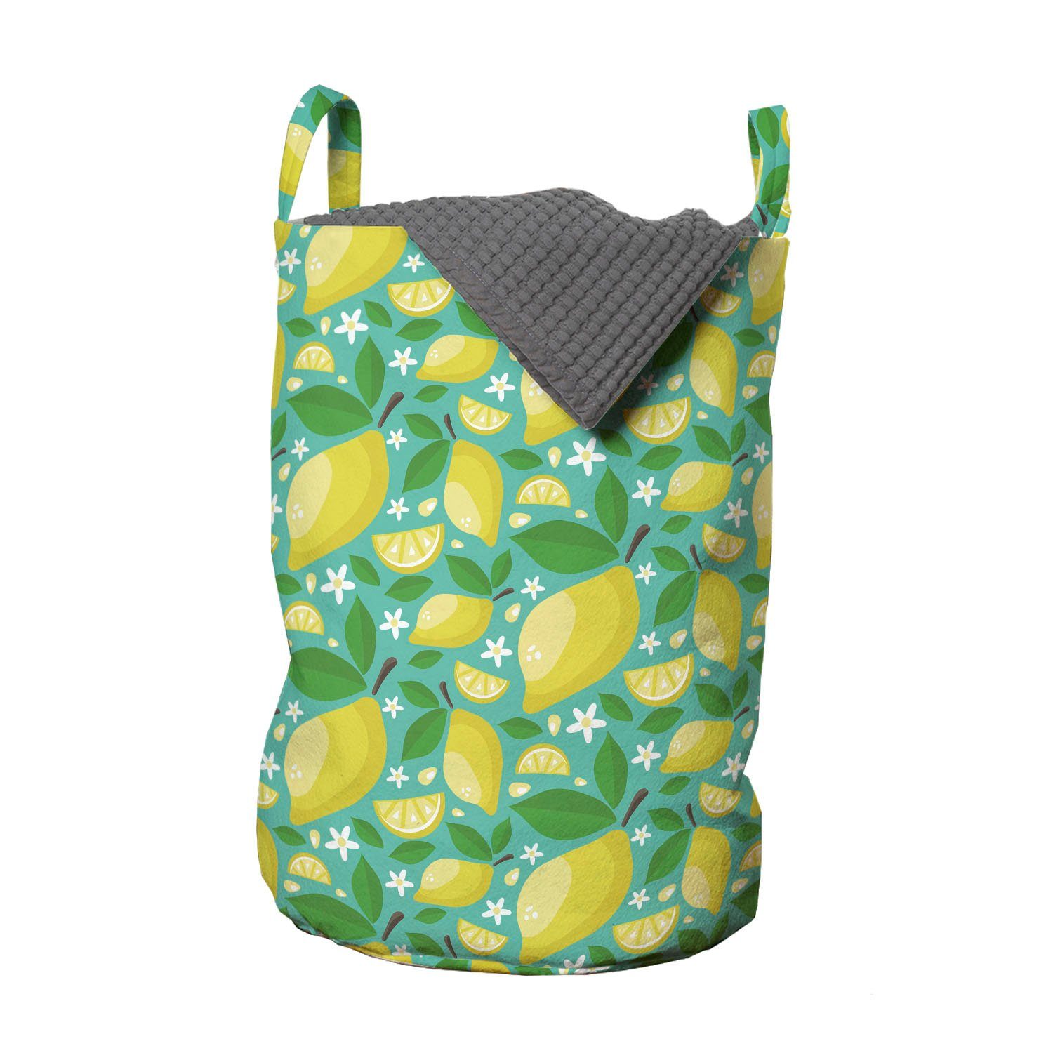 Abakuhaus Wäschesäckchen Wäschekorb mit Griffen Kordelzugverschluss für Waschsalons, Blumen Zitronen Blätter und Blumen