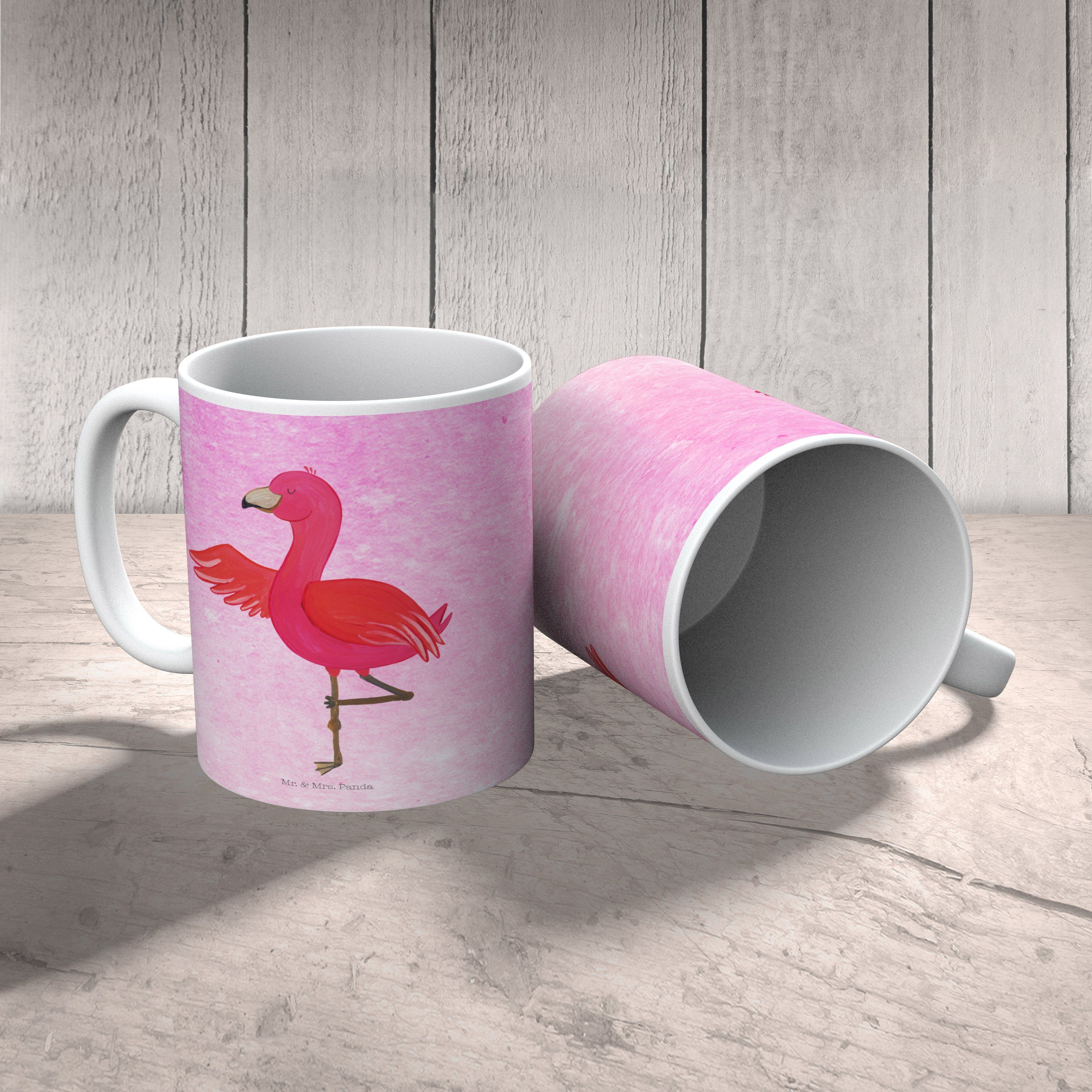 Tasse & Mrs. Tasse Flamingo Mr. - Keramik Aquarell Motive, Yoga Tasse, Yoga-Ü, Geschenk, - Panda Pink