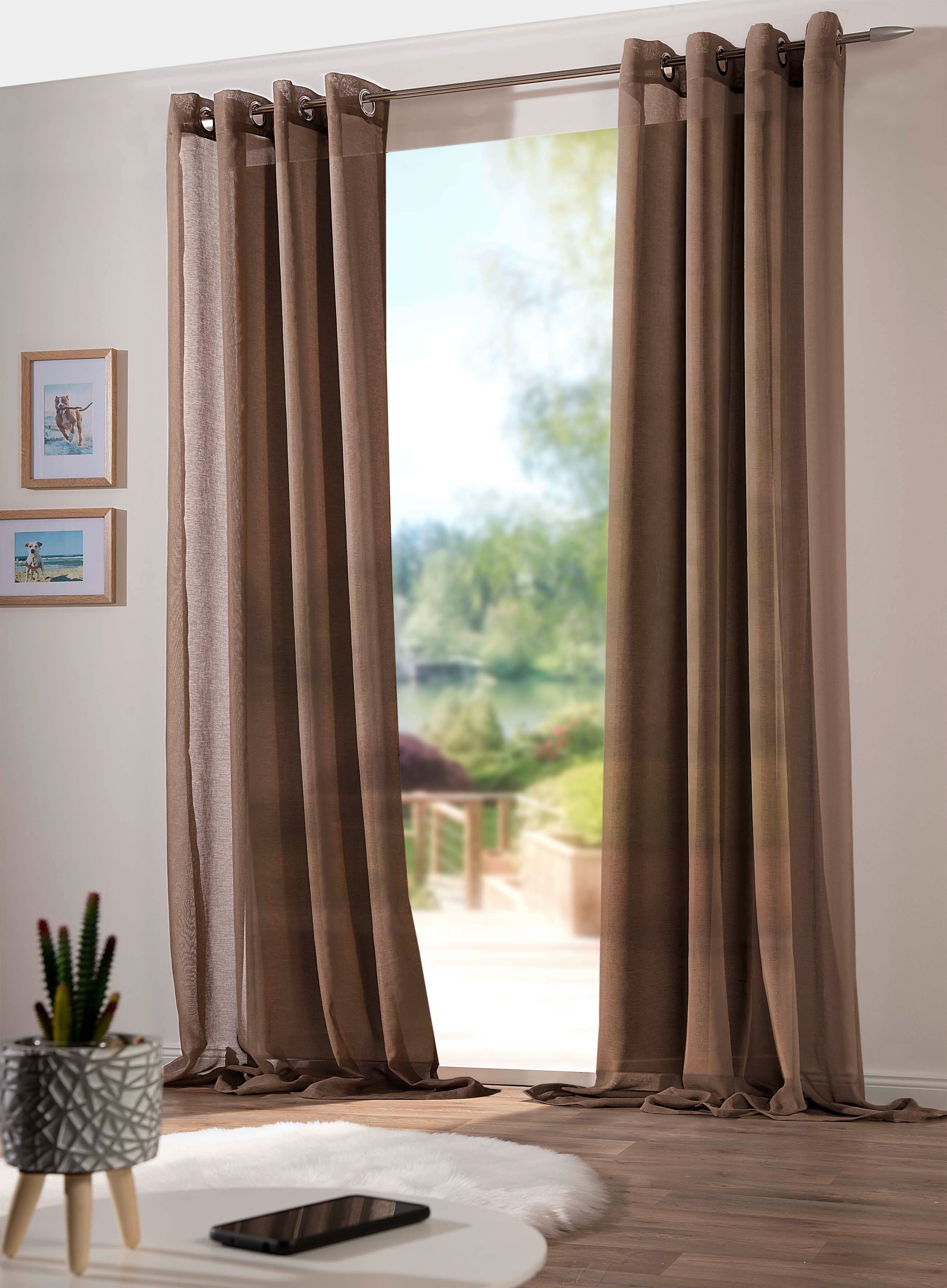 DecoHome24 Gardine Sable (2 St), Ösen, halbtransparent, sable, Leinenoptik