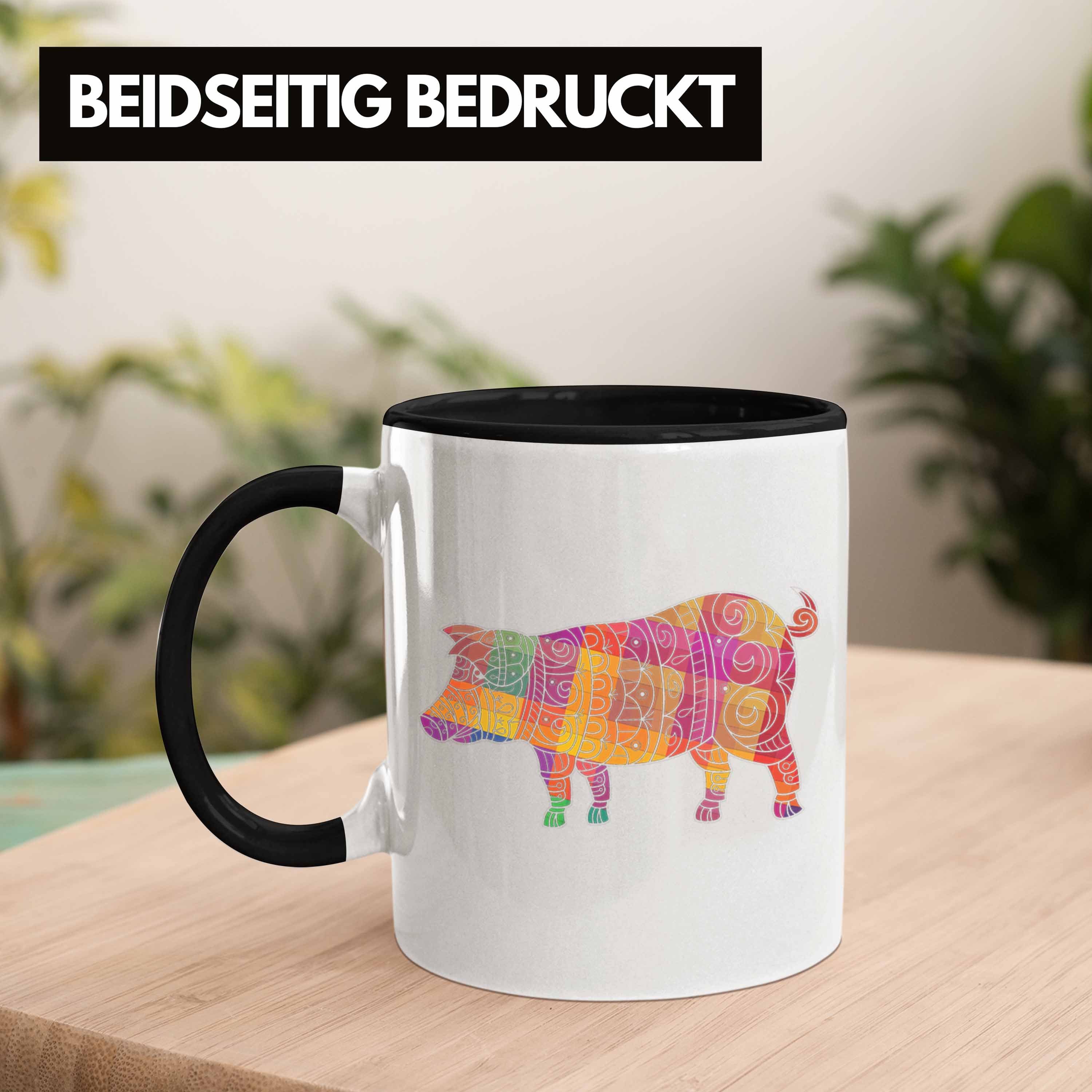 Bauern Polygon Tasse Trendation Geschenk Tasse Trendation Grafik Ferkel Schweine Schwein Schwarz -