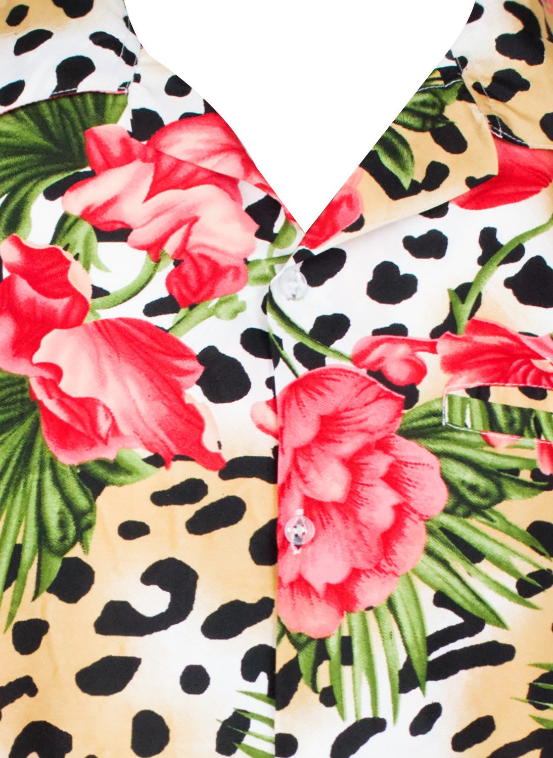 King Kameha Hawaiihemd Leopard Flowers Funky Hawaii-Hemd Herren Kurzarm Front-Tasche Unisex