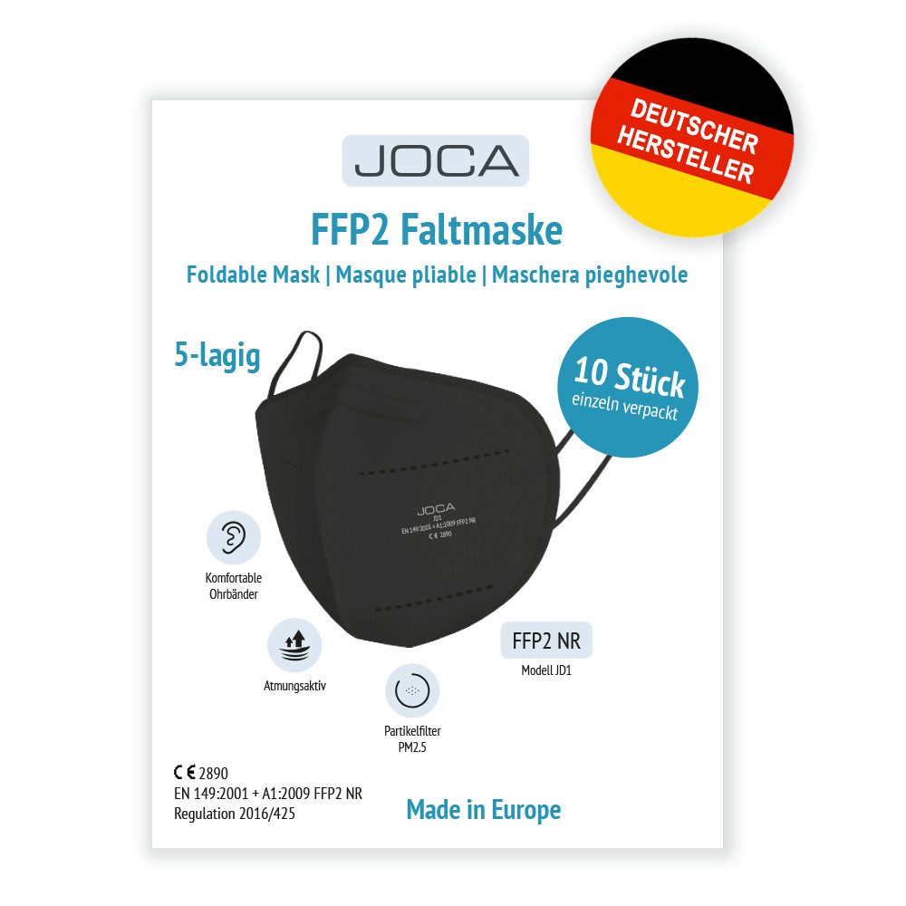 Joca Dental Mund-Nasen-Maske Joca FFP2 Maske JD1, schwarz (10er Box)