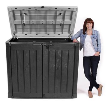 Keter Mülltonnenbox Max, aus hochwertigem Kunststoff, abschließbar, 1200 Liter, Gasdruckheber für den Deckel, Regalhalter, Bodenplatte